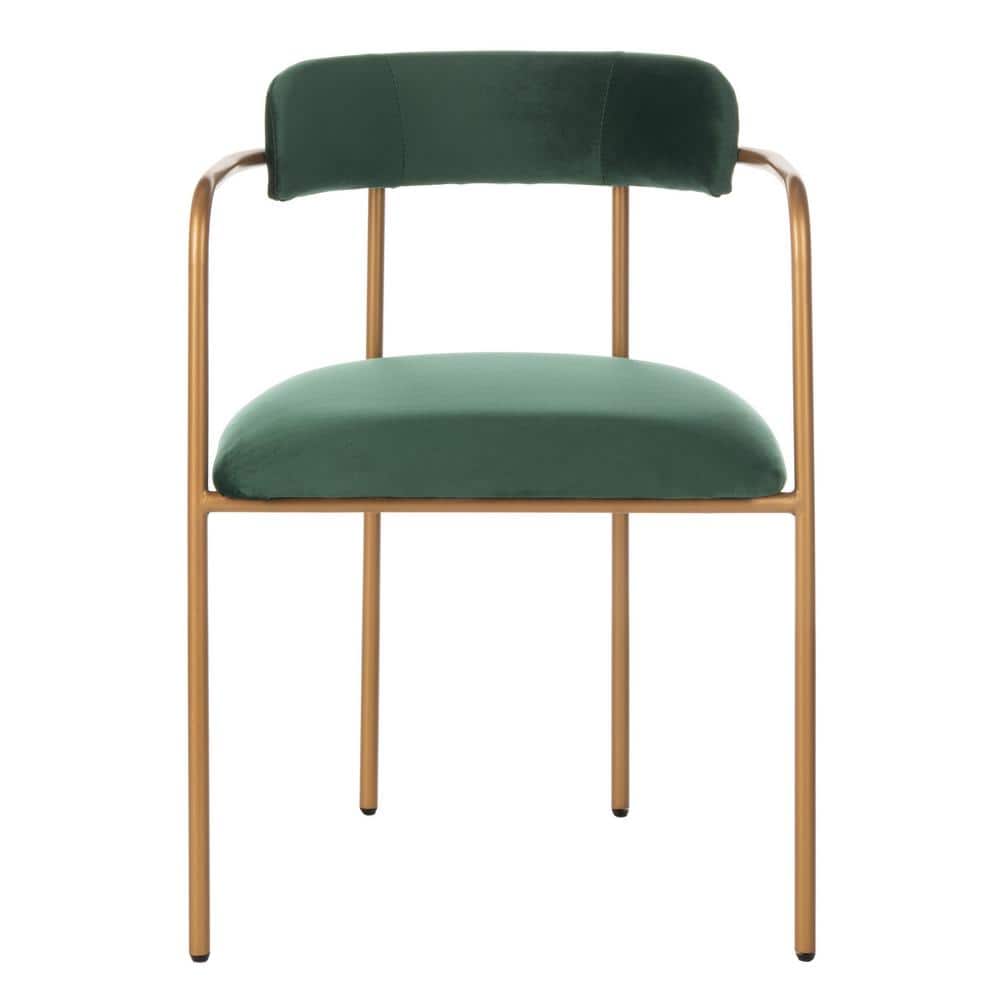Malachite Green Velvet & Gold Metal Upholstered Side Chair