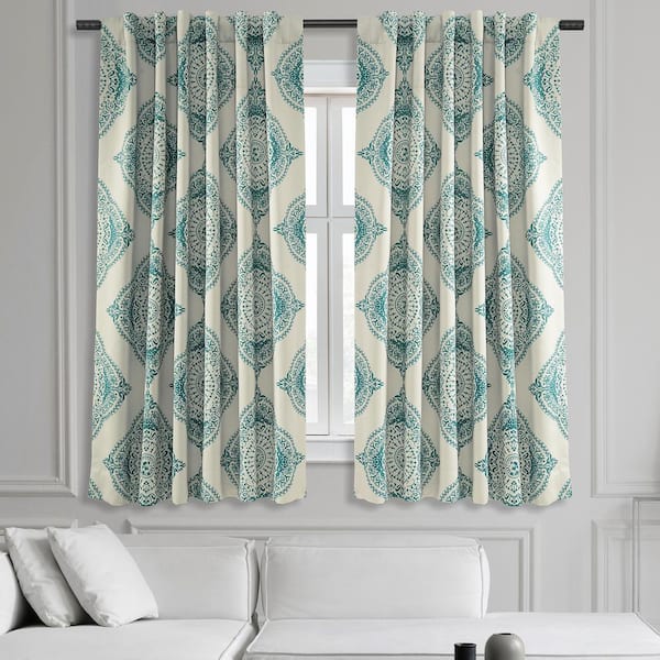 Exclusive Fabrics & Furnishings Henna Teal Rod Pocket Room Darkening Curtain - 50 in. W x 63 in. L (1 Panel)
