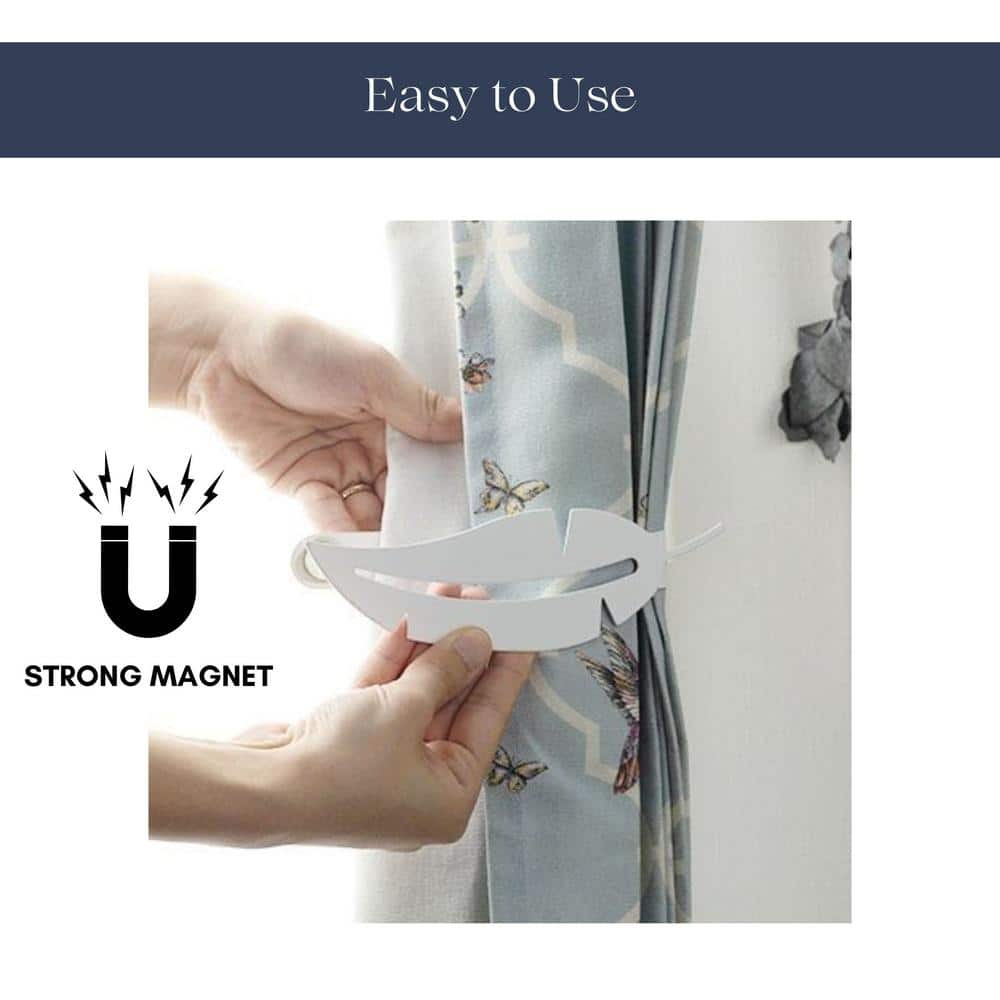 White Metal Feather Magnetic Curtain Tiebacks (Set of 2)