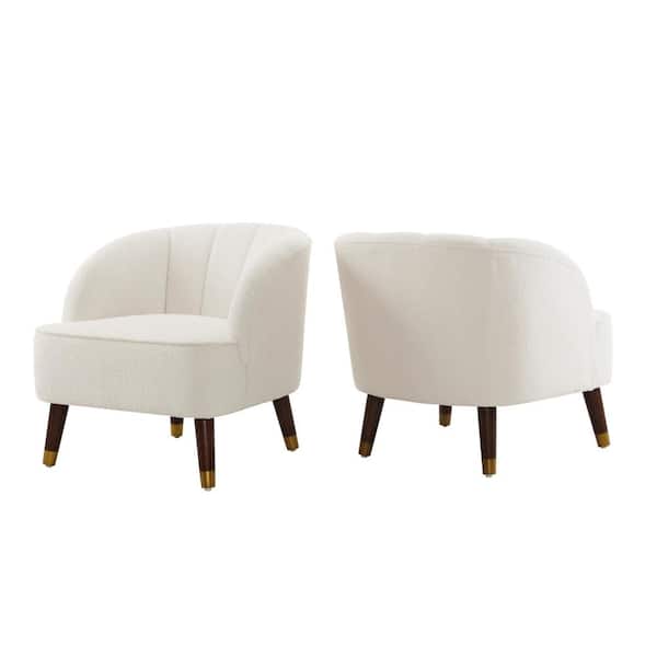 Noble House Heras Boucle White Modern Barrel Club Chair (2-Pack)