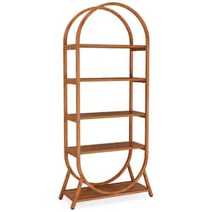 Eulas 70.87 in. Tall Brown Wood 5-Shelf Etagere Bookcase with Stylish Arched Top