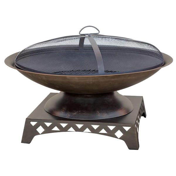 Endless Summer 30 in. Diameter Bronze Finish Wood Burning Fire Pit with Pedestal Base and Mesh Spark Guard