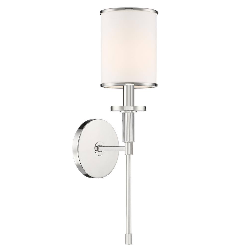 Elegant Polished Nickel 1-Light Wall Sconce with White Silk Shade