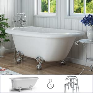Highview 54 in. Acrylic Clawfoot Bathtub in White, Ball-and-Claw Feet, Floor-Mount Faucet, Drain in Polished Chrome