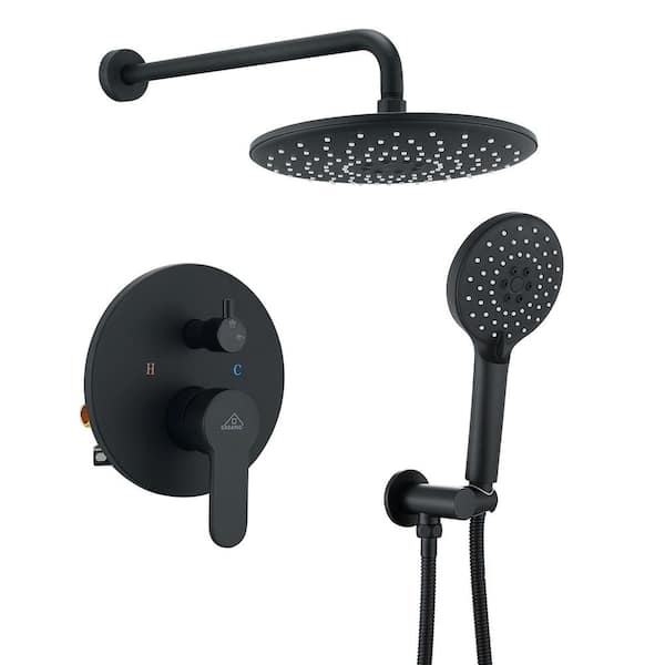 Mondawe Single Handle 2-Spray Shower Faucet 1.8 GPM with High Pressure 10 in. Shower Head in Black
