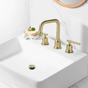 8 in. Widespread 3 Hole Lead-Free Double Handle Bathroom Faucet with Pop-up Drain and Supply Lines in Brushed Gold