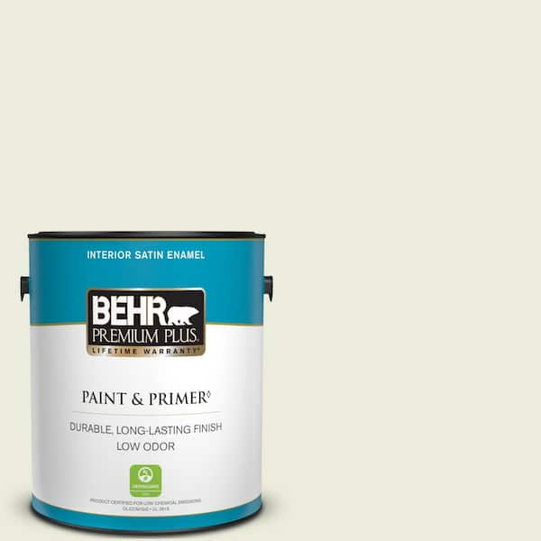 BEHR PREMIUM PLUS 1 gal. #BWC-18 Spring White Satin Enamel Low Odor Interior Paint & Primer