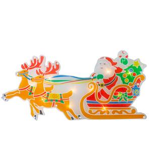 10.75 in. H Lighted Santa and Reindeer Christmas Window Silhouette