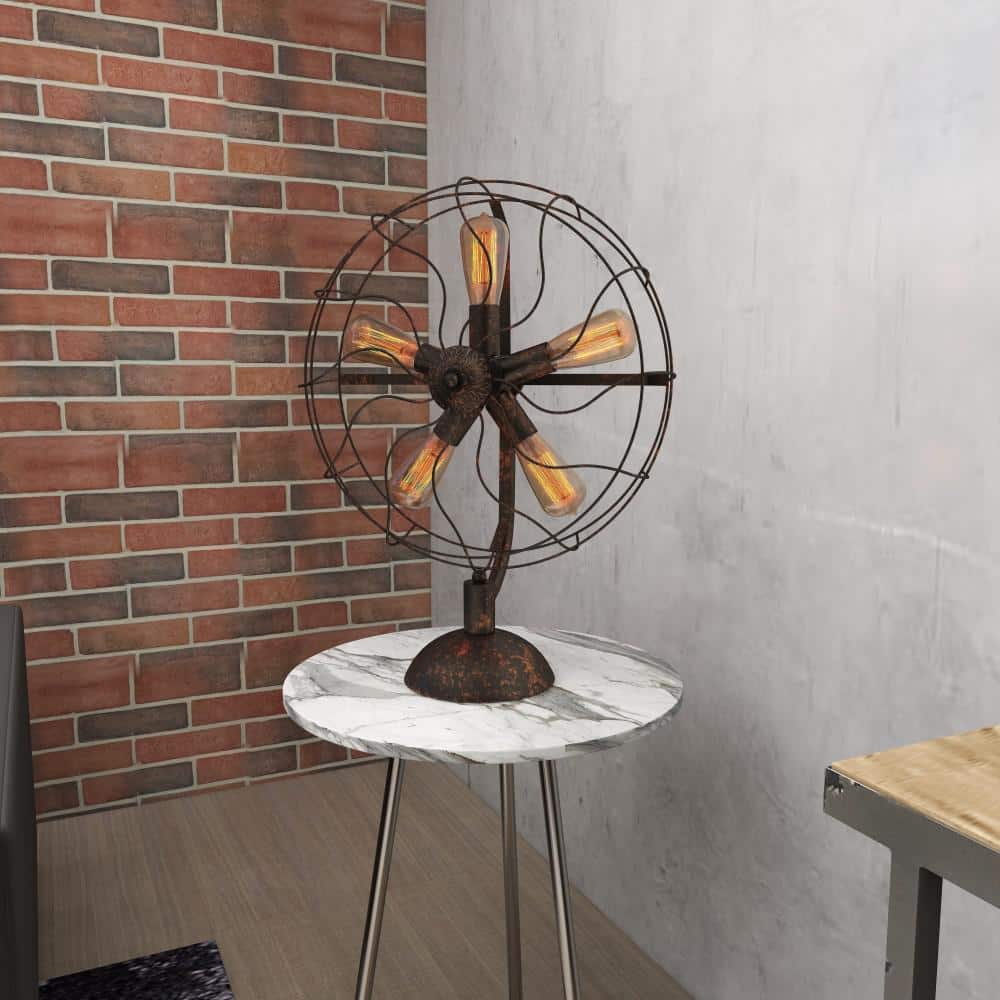 Bronze Vintage Fan Shape 5 Light Industrial Nightstand Lamp