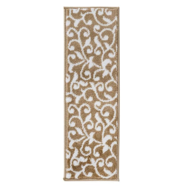 Leaves Collection Beige 9 in. x 28 in. Polypropylene Stair Tread Cover (Set of 15)