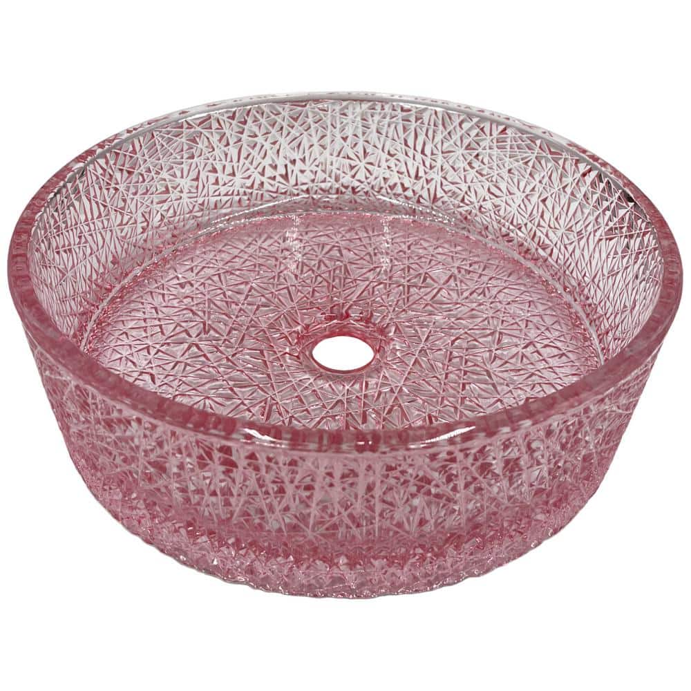 14" Pink Champagne Textured Glass Circular Bathroom Vessel Sink