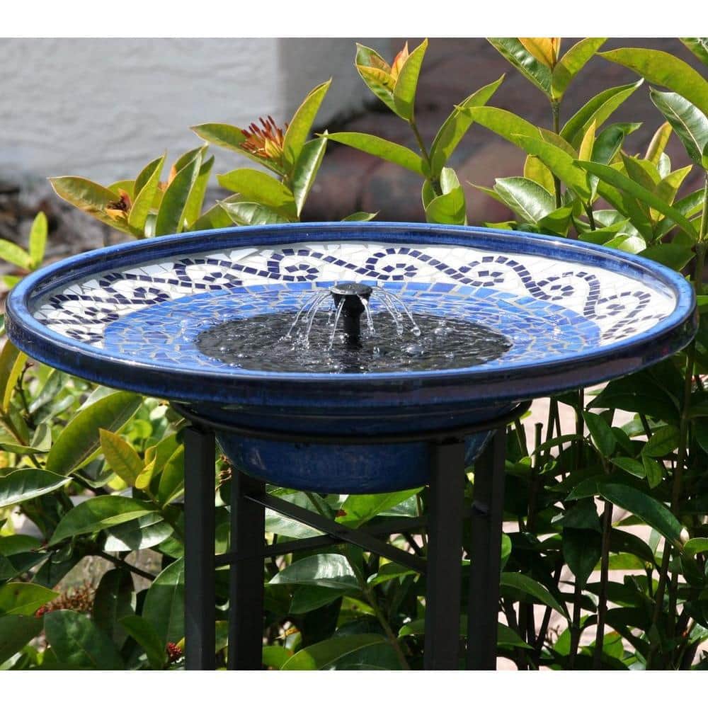 Ravenna Blue Mosaic Ceramic Solar Birdbath with Steel Frame