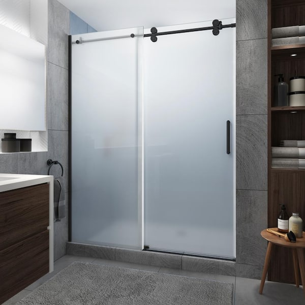 Aston Langham XL 48 - 52 in. x 80 in. Frameless Sliding Shower Door with Ultra-Bright Frosted Glass in Oil Rubbed Bronze