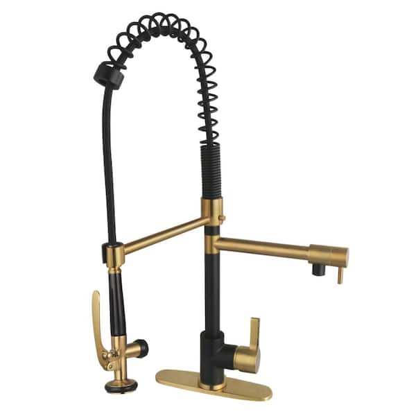 Continental 1-Handle Deck Mount Pre-Rinse Kitchen Faucet in Matte Black/Brushed Brass