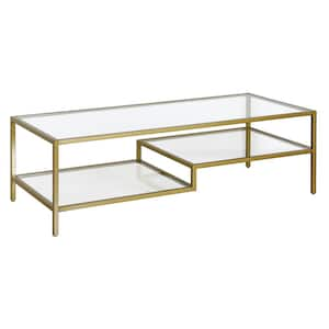 Lovett 54 in. Brass Rectangle Glass Coffee Table