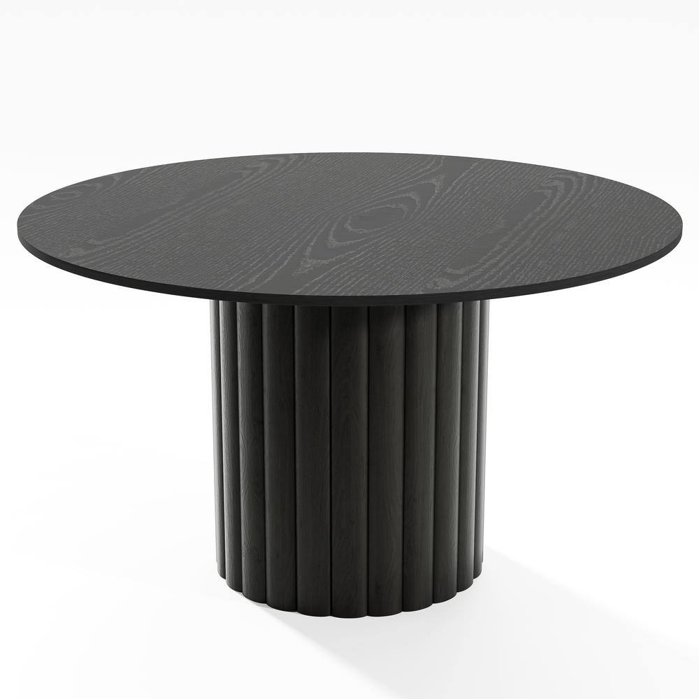 52 in. Black Oak Wood Column Pedestal Round Kitchen Table Dining Table Seats 4