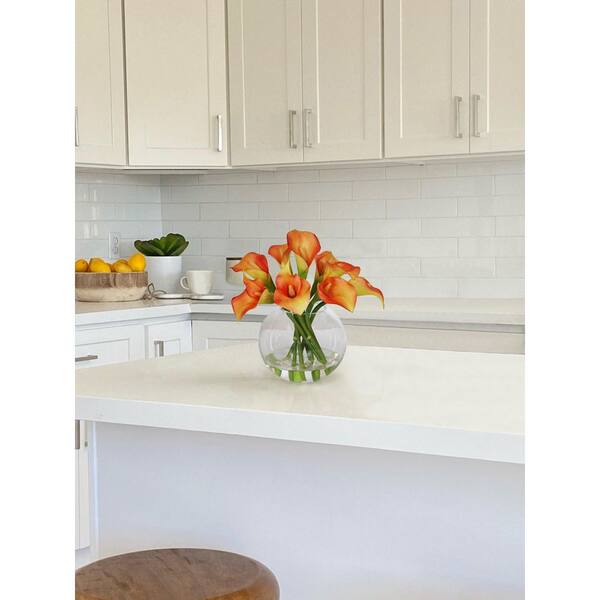 11 in. Orange Indoor Artificial Calla Lily in Glass WHI003.OR - The ...