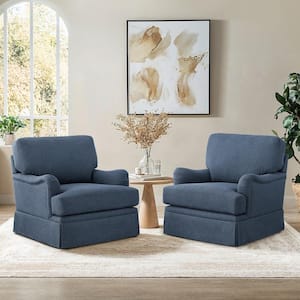 Muro Dark Blue Fabric 360° Swivel Accent Arm Chair Modern Upholstered Metal Base Barrel Sofa Chair (Set of 2)