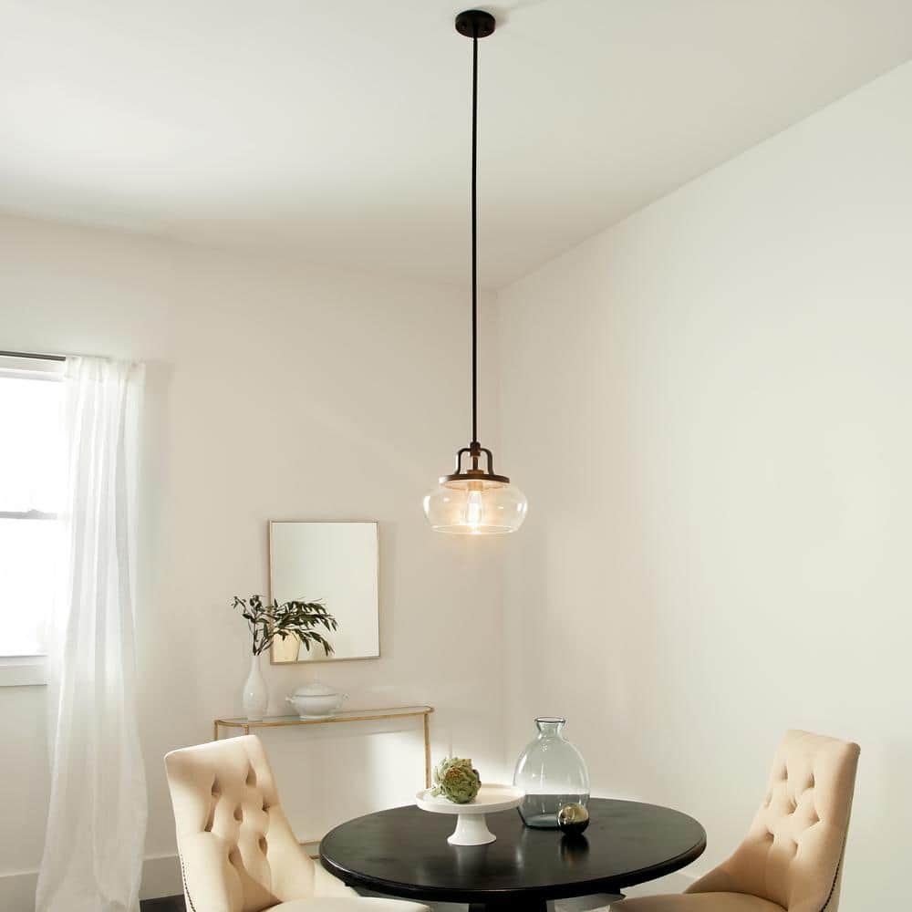 Pewter Finish Clear Glass Bowl Pendant Light - Modern 12" Ceiling Fixture