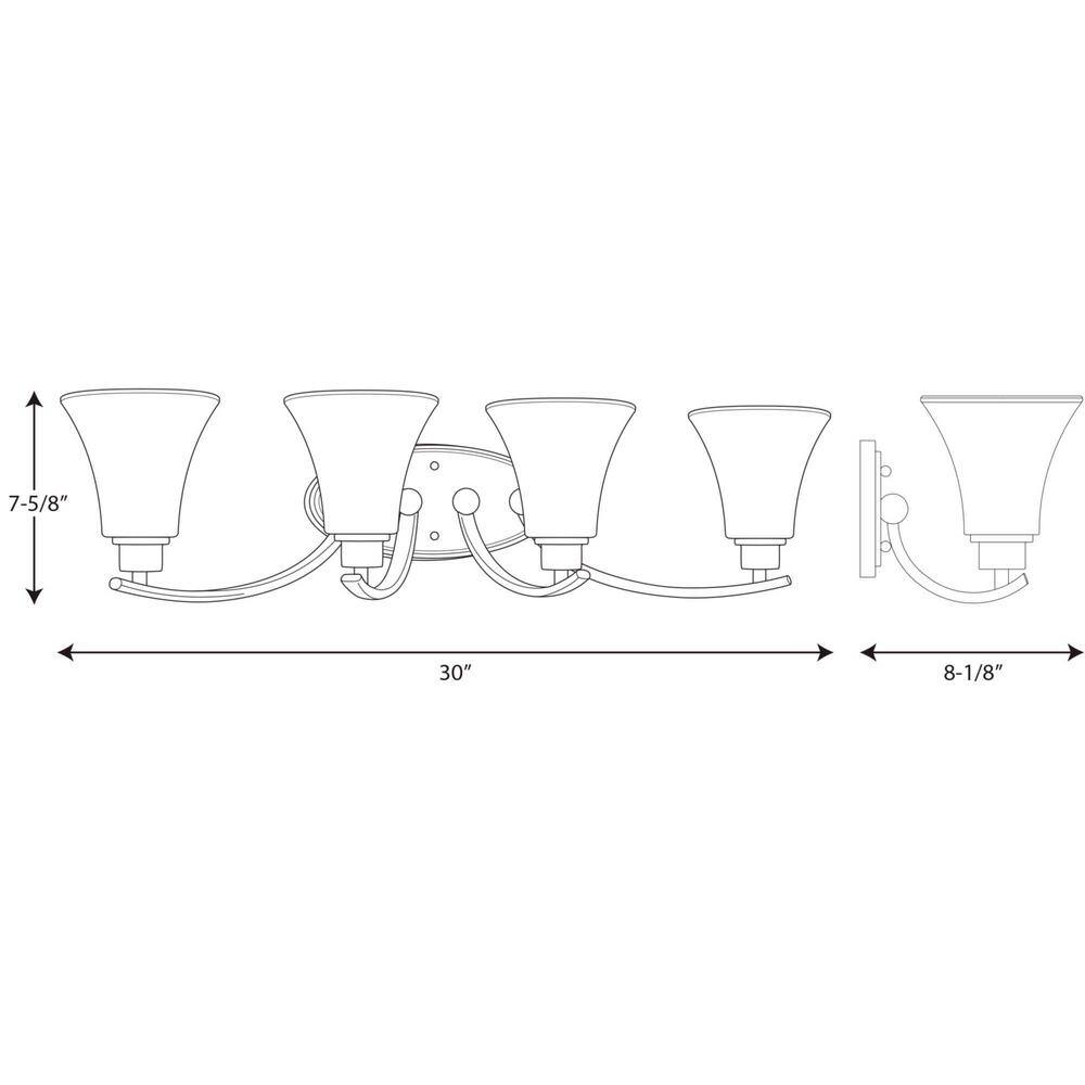 Brushed Nickel 4-Light Bath Fixture with White Etched Glass Shades