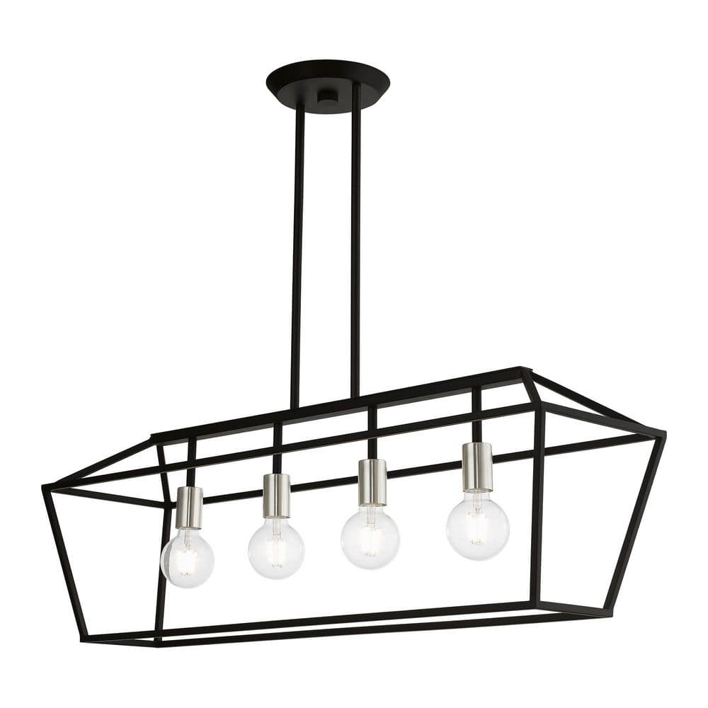 Devone 4-Light Black and Brushed Nickel Linear Chandelier