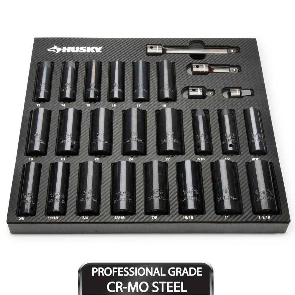 1/2 in. Drive SAE/Metric Deep Impact Socket Set in EVA Foam (26-Piece)