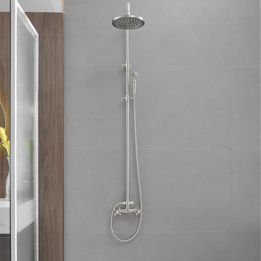 Adjustable Nickel Dual Head Rain Shower System with Handheld