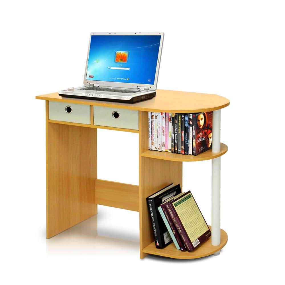 Beech and Ivory Compact Computer Desk with Drawers