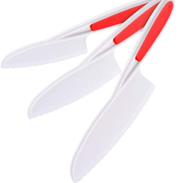 Zulay Kitchen 3-Piece Plastic Blade Kids Knife Set- Red