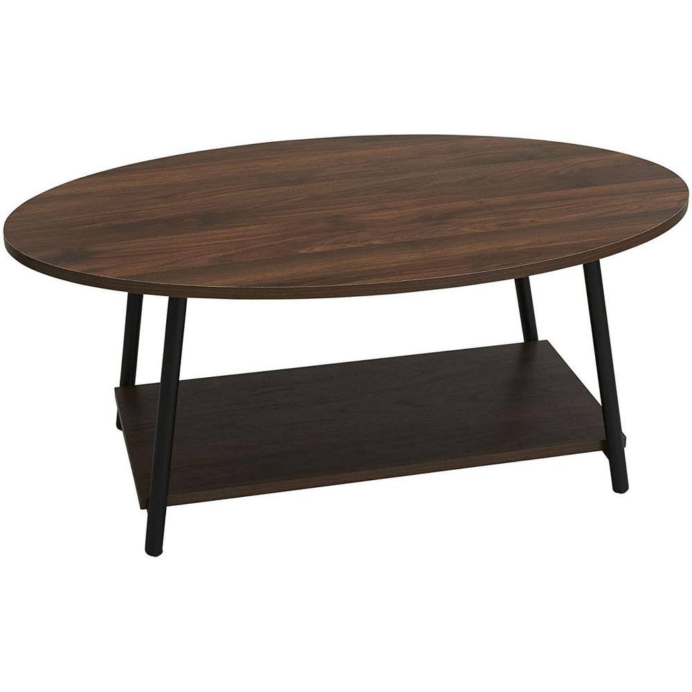 ULSMVOC SMT 39 in. Walnut MidCentury Oval Wooden Coffee Table with