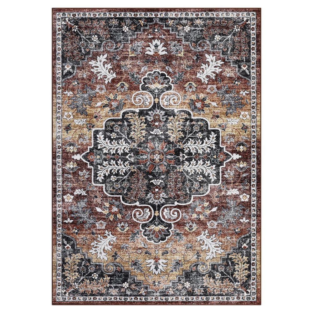 Ultra Thin Washable Red Brown 5 ft. x 7 ft. Vintage Printed Carpet Foldable Indoor Decorative Carpet Area Rug price history on PriceWatchPro