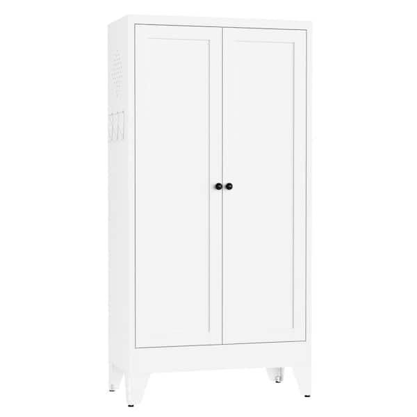 47.3" H White Metal Kitchen Pantry Cabinet Adjustable Storage with 3 Shelves Heavy Duty Freestanding Pantry Organizer