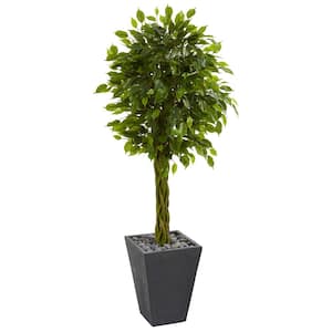 Nearly Natural Indoor/Outdoor Ficus Artificial Tree With Slate Planter ...