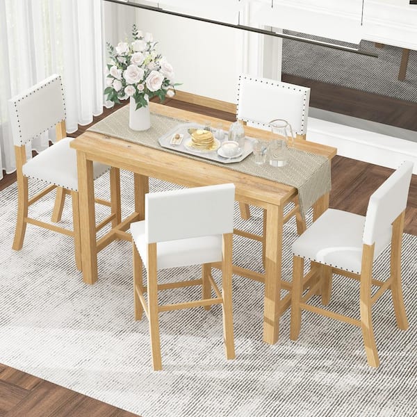 Harper & Bright Designs 5-Piece Natural Wood Wash Wood Top Counter Height Dining Set