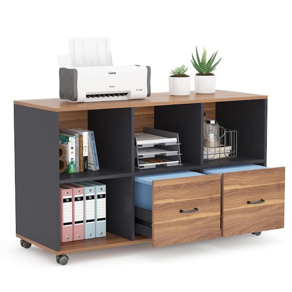Tribesigns Sabina Black and Brown Accent Storage Cabinet with 3-Tier Shelves Side Cabinet