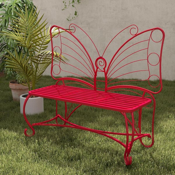 Red 43 in. Butterfly 2-Person Cast Metal Outdoor Garden