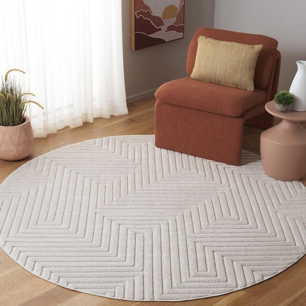 Selena 7 ft. x 7 ft. Ivory Solid Geometric Round Area Rug