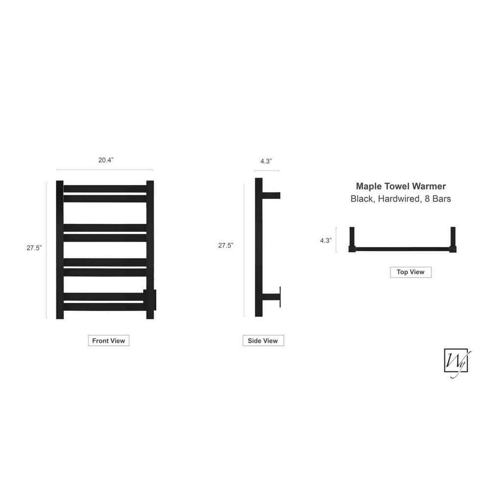 Maple 8-Bar Matte Black Stainless Steel Wall Mounted Towel Warmer