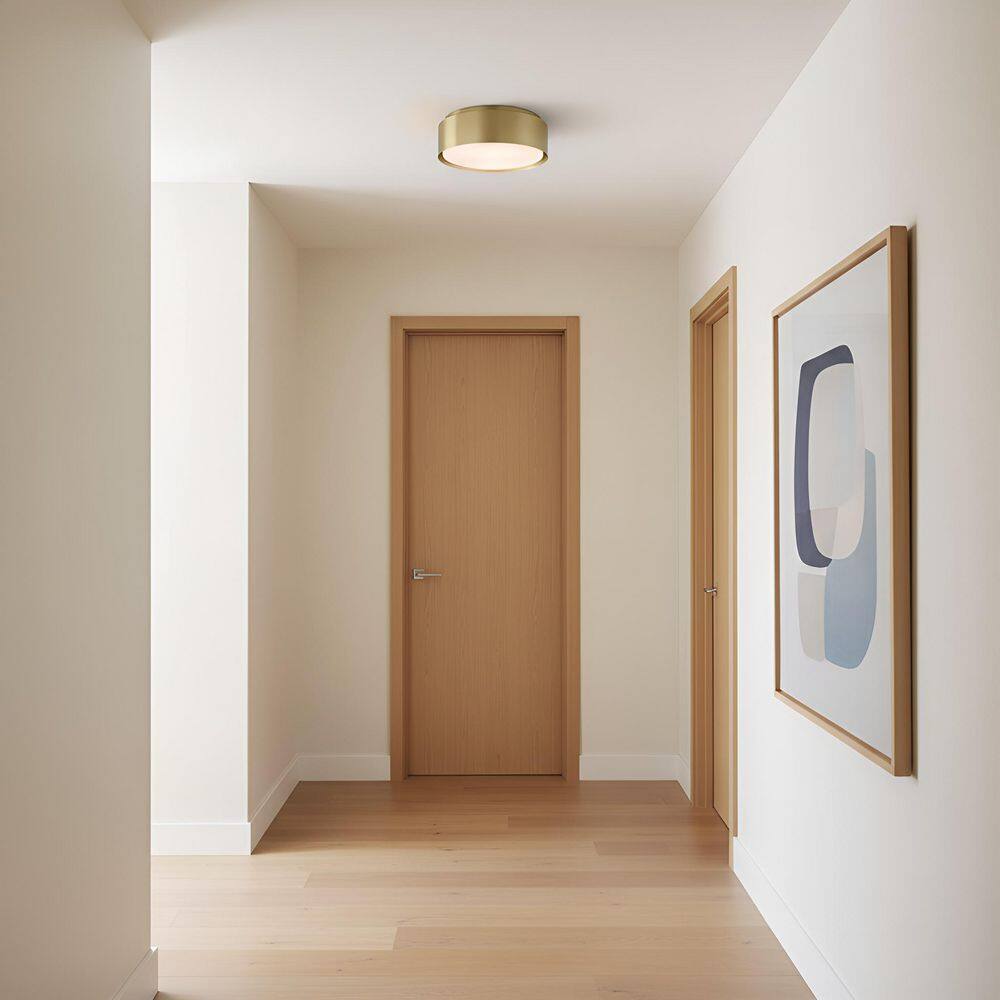 Dartmore 15 in. W x 5.625 in. H 2-Light Satin Brass Modern Flush Mount with Steel Shade and No Bulbs Included price history on PriceWatchPro
