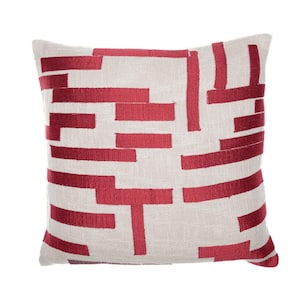 Stacy Garcia Red Geometric Striped Hand-Woven 24 in. x 24 in. Indoor Throw Pillow