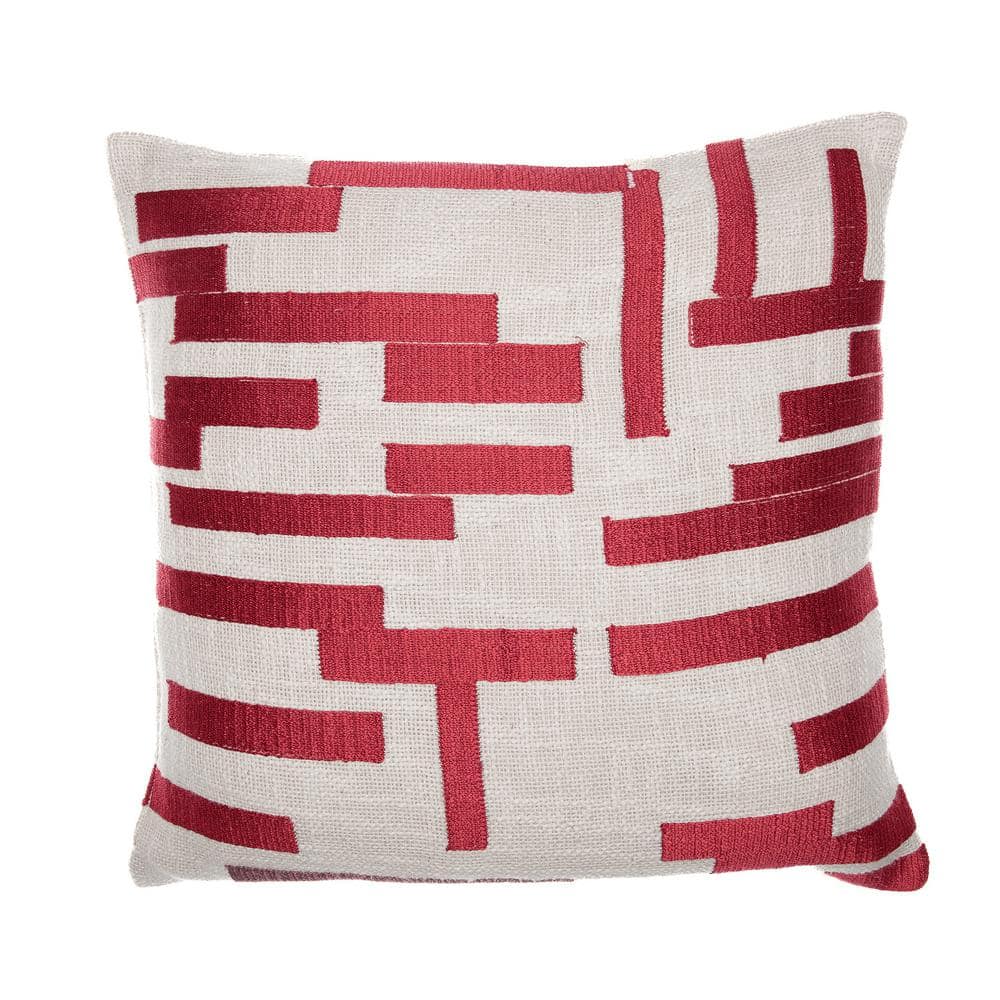Stacy Garcia Red Geometric Striped Hand-Woven 20 in. x 20 in. Indoor Throw 
