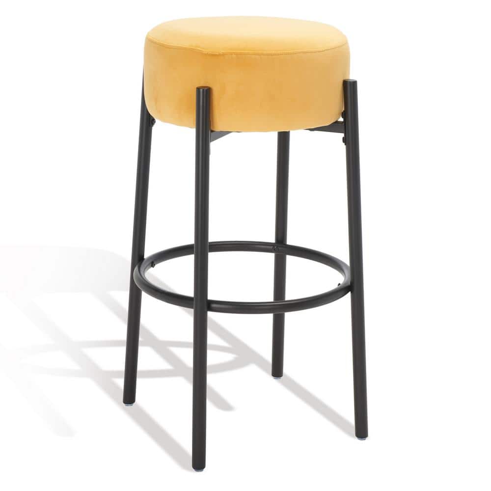 Paisleigh 15'' Mustard Velvet and Black Metal Round Bar Stool