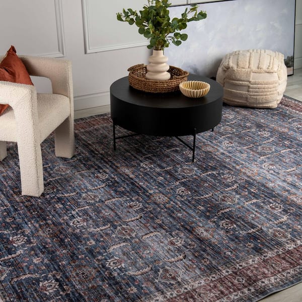 Emir Collection Traditional Oriental Water-Repellent Blue 5 ft. 3 in. x 7 ft. 7 in. Area Rug (5 ft. x 8 ft.)