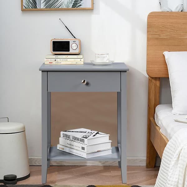 Costway Nightstand End Table Storage Display Bedroom Furniture Drawer Shelf Beside Grey