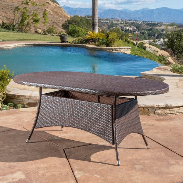 wayofatry Outdoor PE Wicker Oval Patio Dining Table in Brown