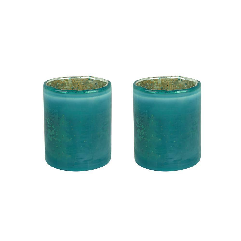Teal Glass Votive Candle Holder Set for Indoor/Outdoor Use