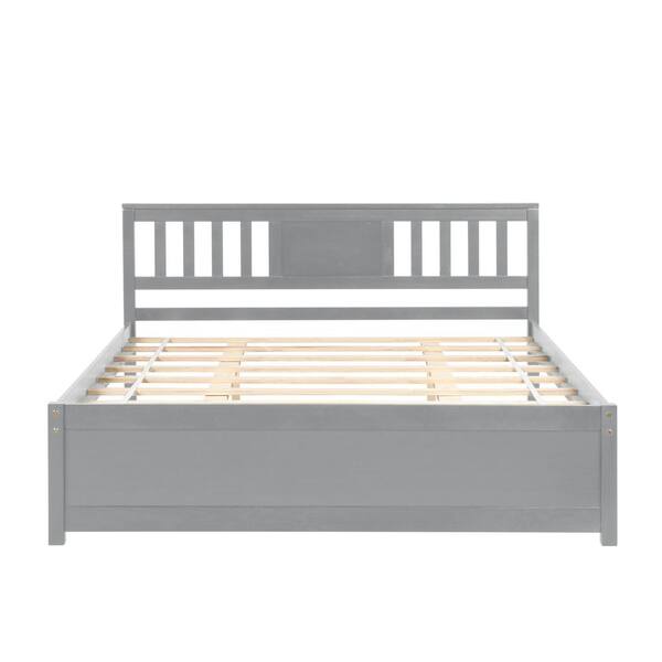 STICKON Gray Wood Frame Queen Platform Bed with Headboard