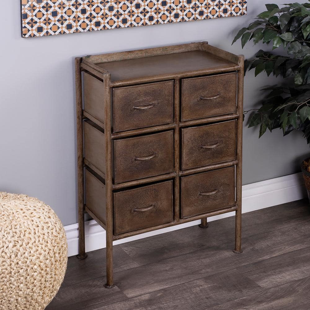 Bronze Industrial Iron 6-Drawer Chest with Soft Close