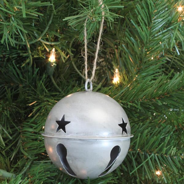 Haute Decor 3.35 in. Silver Metal Jingle Bell Christmas Ornament ...