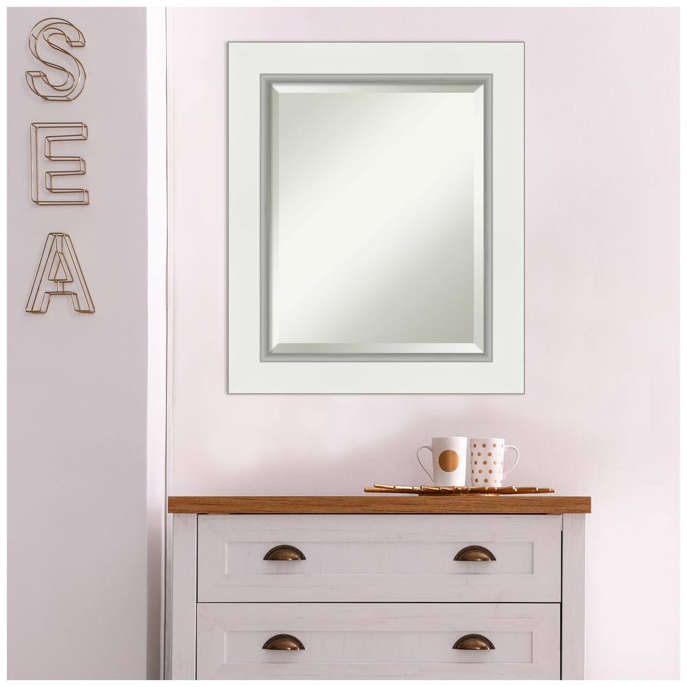 Eva White and Silver Rectangular Beveled Wall Mirror